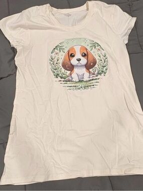 Society White Tee with Cute Beagle Graphic